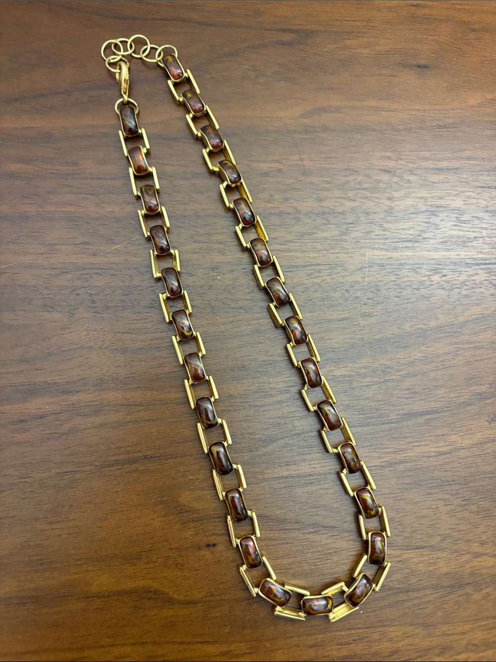 Vintage Gold-Tone Link Necklace with Brown Tortoiseshell Inlays